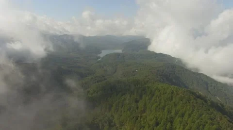 Aerial footage of clouds around Mount Daibosatsu in summer, Yamanashi Prefecture Stock Footage 58468291