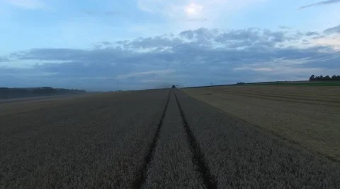 Aerial footage of a combine harvester Stock Footage