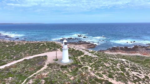 Aerial footage of Corny Point Lighthouse South Australia Stock Footage 325021079