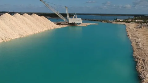 Aerial Footage of Crane Dredging Operations at Fishing Hole Road, Bahamas Stock Footage 89655231