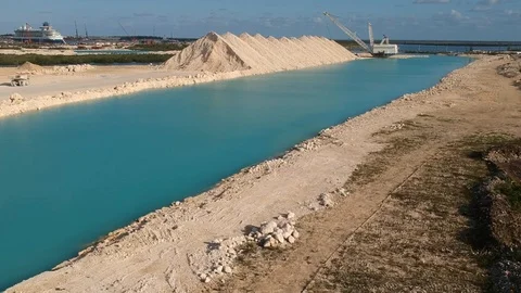 Aerial Footage of Crane Dredging Operations, Fishing Hole Road Grand Bahama Stock Footage 89655488
