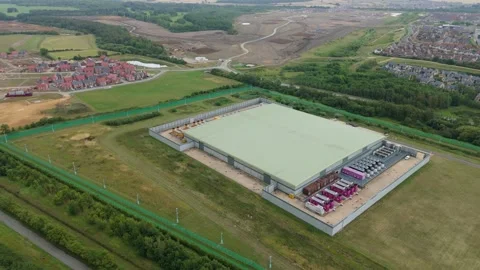 Aerial Footage of Cutting-Edge Data Centre in England Highlighting Advanced IT Stock Footage 315204829