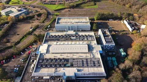 Aerial footage of a Data center facility in Wiltshire, UK Stock Footage 321782647