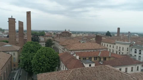 Aerial footage drone view of monuments and skyline of Pavia Stock Footage 100322653