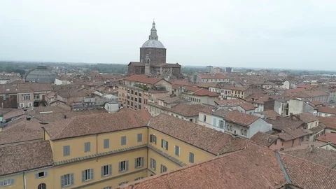 Aerial footage drone view of monuments and skyline of Pavia Stock Footage 100323078