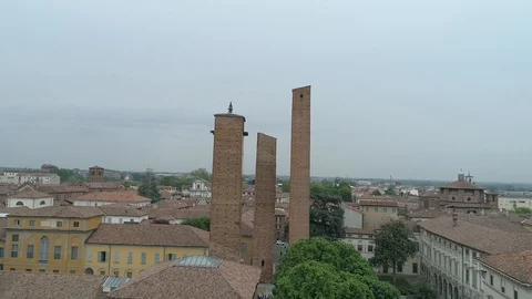 Aerial footage drone view of monuments and skyline of Pavia Stock Footage 100324708