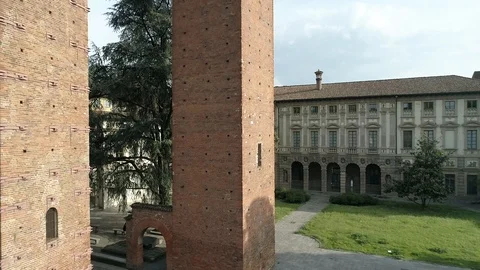 Aerial footage drone view of monuments and skyline of Pavia Stock Footage 100325692