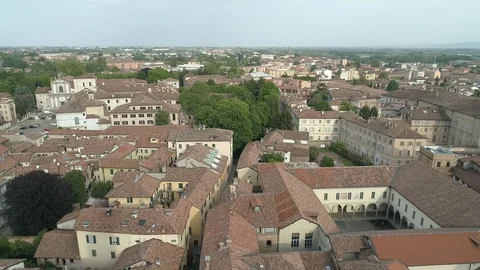 Aerial footage drone view of monuments and skyline of Pavia Stock Footage 100325924
