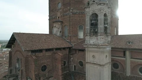 Aerial footage drone view of monuments and skyline of Pavia Stock Footage 100326045