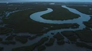Aerial Footage At Dusk Of Coastal Wetlands In Georgia, Usa Stock Footage