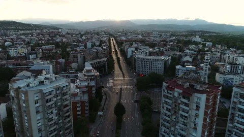 Aerial footage of an empty boulevard during complete lock down Stock Footage 132689381