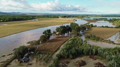 Aerial footage of flooded fields Stock Footage 285678883