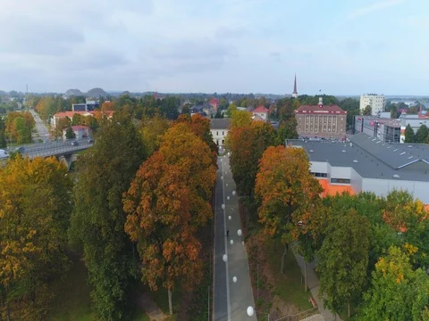 Aerial footage of foliage in small Estonian town. Stock Footage