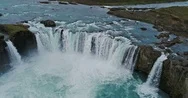 Aerial Footage Of Godafoss Waterfall In Iceland Stock Footage
