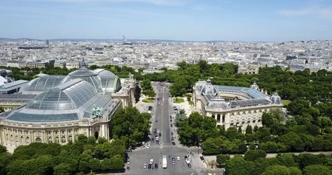 Aerial Footage of Grand and Petit Palais in Paris, France. 4K Stock Footage