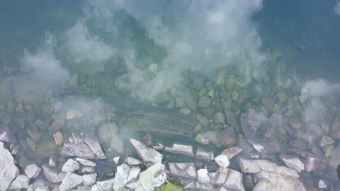 Aerial footage of a high altitude lake in the French Pyrenees Stock Footage