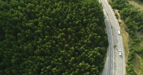 Aerial Footage Of A Highway Between Trees In Forest Stock Footage 93698677