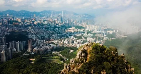 Aerial footage of Hong Kong island modern cityscape Stock Footage