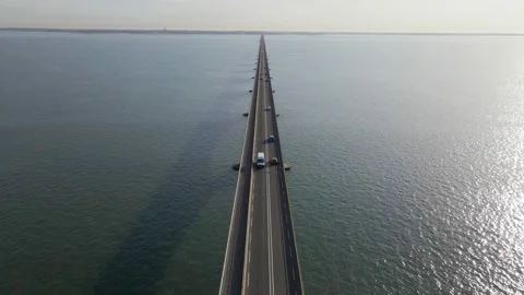 Aerial footage hovering over the enormously long Zeeland bridge and the Stock Footage 203663752
