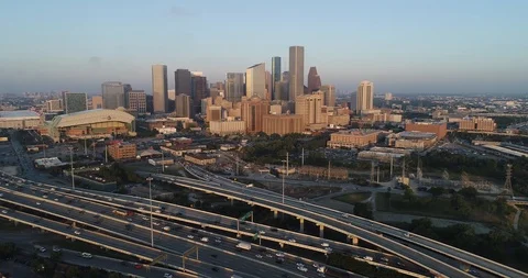 Aerial Footage - Hovering While Looking  at Traffic and Downtown Houston Stock-Footage 89932545