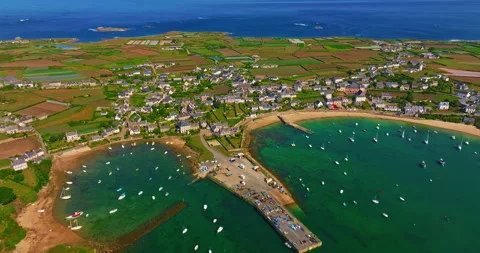 Aerial footage of Ile de Batz, France. Aerial drone video of tropical paradise Stock-Footage 311237850