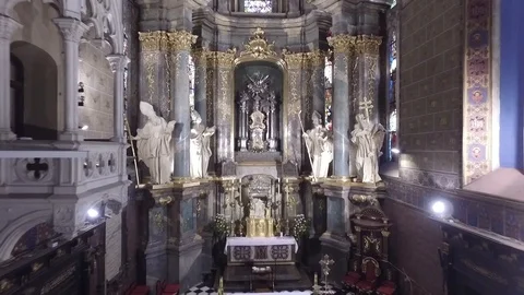 Aerial footage inside Roman Catholic Cathedral Stock Footage