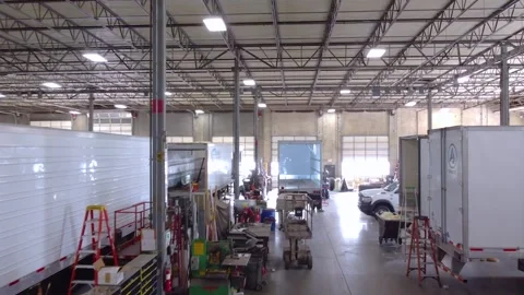 Aerial Footage Inside Workshop Stock Footage 200790524
