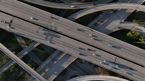 Aerial Footage of an Interconnected Freeway Overpass System Video stock 222009715