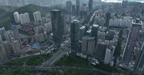 Aerial footage of landscape and rush hour traffic in shenzhen city, China Video stock 200381663