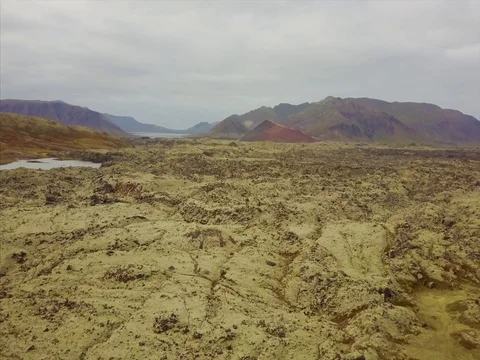 Aerial footage of large lava fields at Iceland. Stock Footage 80946079