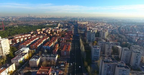 Aerial footage of Madrid city highway and residential areas at early morning -10 Stock Footage