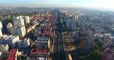 Aerial footage of Madrid city highway and residential areas at early morning -12 Stock Footage