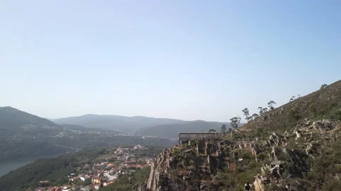 Aerial footage of Miradouro (Sightseeing)  da Boneca at Boneca Hill near Porto,  Stock Footage 218317876