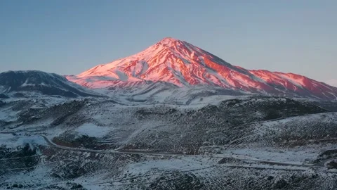 Aerial footage of mount Damavand (Sunset) Stock Footage