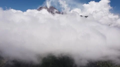 Aerial Footage of Mount Merapi Rising Through the Mist Stock Footage 292285090