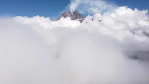Aerial Footage of Mount Merapi Rising Through the Mist Stock Footage 292285164
