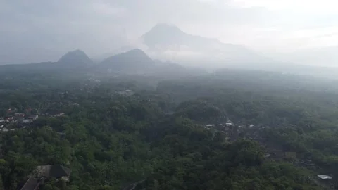 Aerial Footage of Mount Merapi from the Yellow River, Yogyakarta Stock Footage 194664138