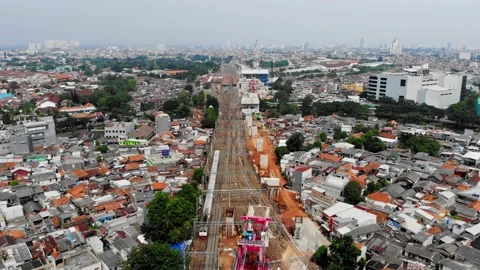 Aerial footage of MRT which operates in the middle of Jakarta Stock Footage 149742385