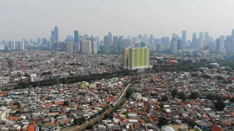 Aerial footage of MRT which operates in the middle of Jakarta Stock Footage 149813786