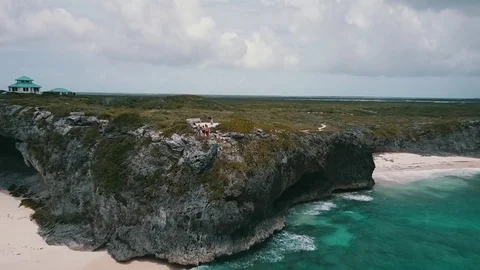 Aerial Footage of Mudjin Harbor Turks and Caicos Stock Footage
