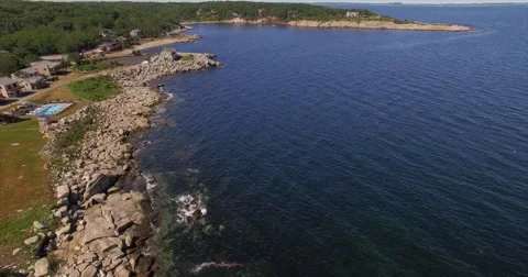 Aerial footage of ocean coast Stock Footage