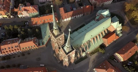 Aerial footage of Oder River in Wroclaw on a sunny morning Stock Footage 119042286