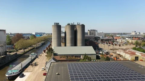 Aerial footage of old feedmill CHV factory Stock Footage 106945586