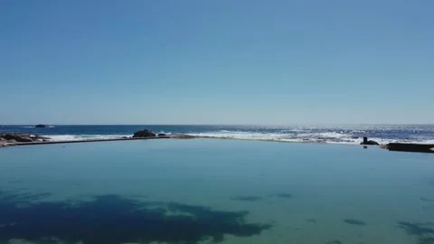Aerial footage over empty tidal pool in summer Stock Footage 148766989