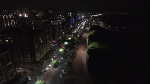 Aerial footage of promenade during night - Durban, South Africa Stock Footage 134909853