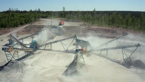 Aerial footage of quarry processing stations. Stock Footage 156457418