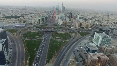 Aerial footage Riyadh king Fahad Street - saudi arabia Stock Footage