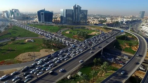 Aerial footage Riyadh king Fahad Street - saudi arabia Stock Footage