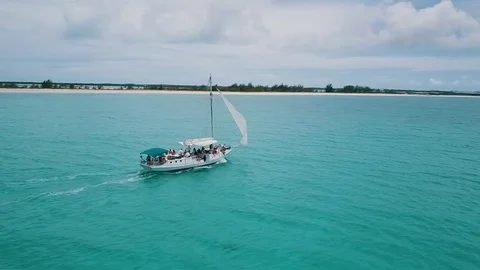 Aerial Footage Sailboat Turks and Caicos Stock Footage