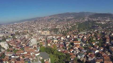 Aerial footage of Sarajevo Old town in the morning Stock Footage